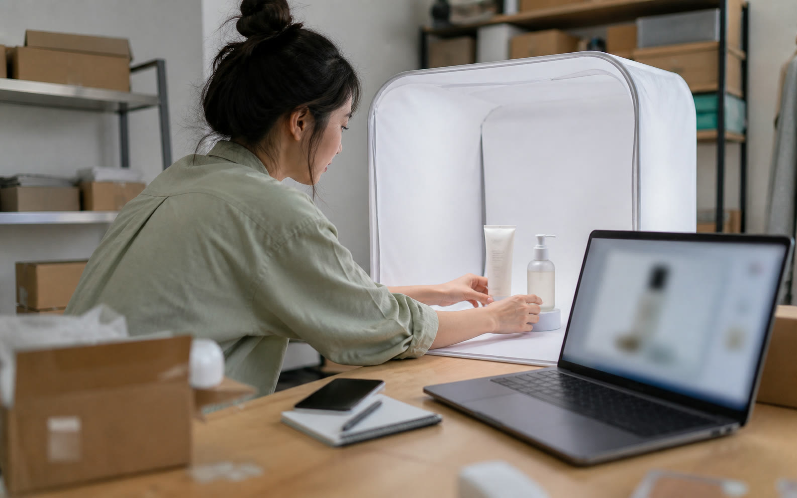 Ecommerce seller creating product visuals